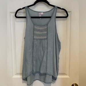 Chambray tank with embroidered detail